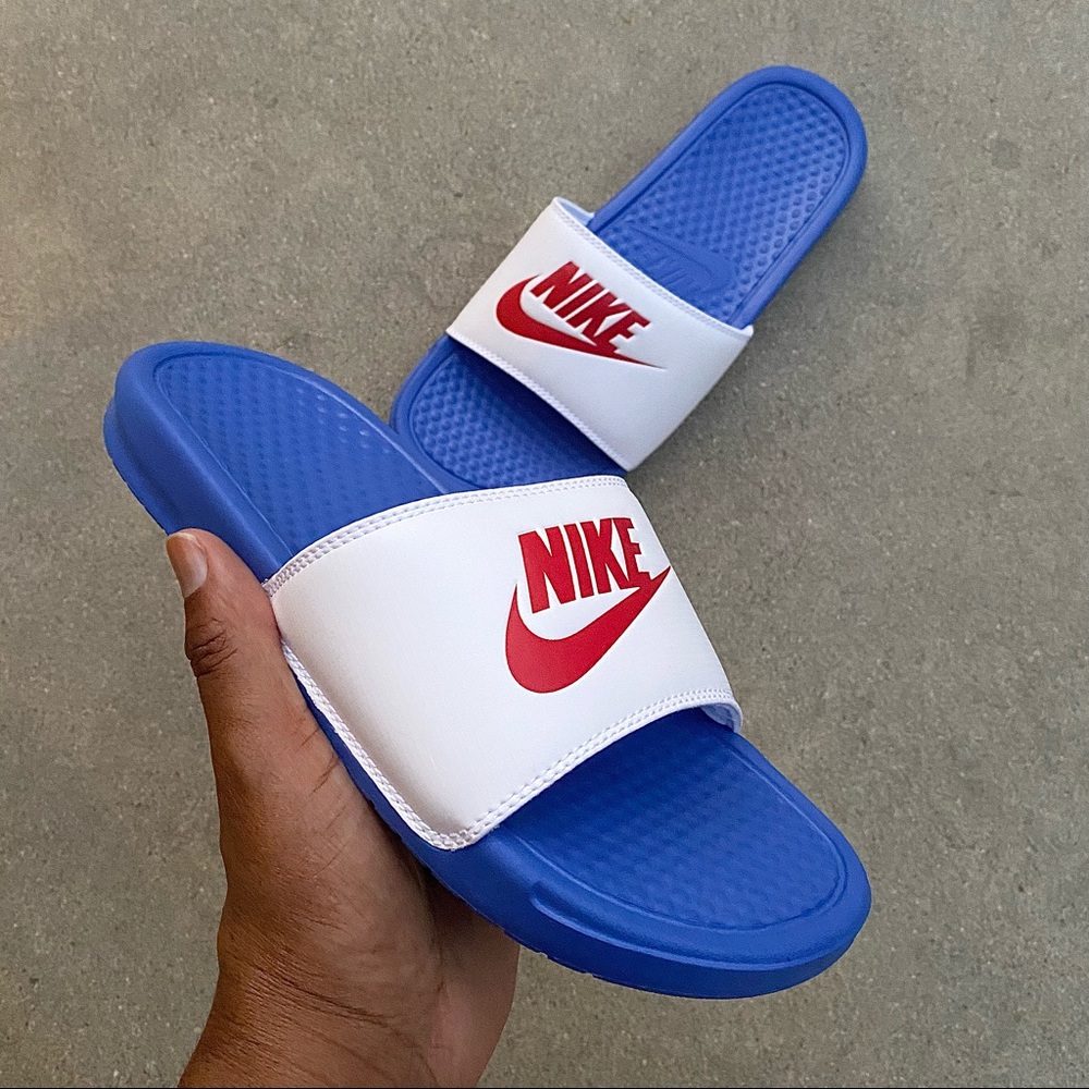 NIKE BENASSI SLIDES JUST DO IT RED WHITE BLUE USA